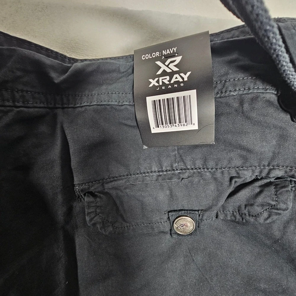 XRAY JEANS Mens Navy Blue Cargo Shorts Belted‎ Knee Length Size 40